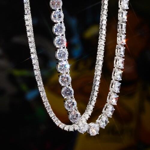 S925 Sterling Silver 1 Row CZ Stone Tennis Chain Necklaces Women Men Hip Hop Bling Ice Out Rapper Jewelry Gold Color