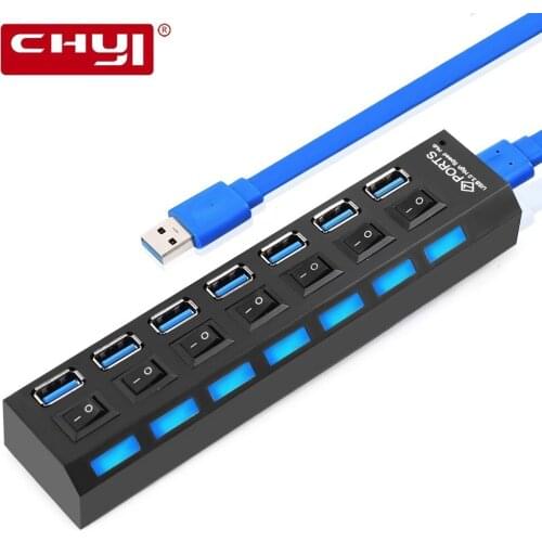 3.0 USB Hub Adapter 7 in 1 USB 3.0 HUB With LED Indicator ON/OFF Switch High Speed Multi USB Splitter HUB PC Computer Accessorie