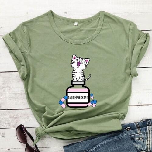 Colored Cat Antidepressant T-shirt Cute Kitten Positive Tee Shirt Top Funny Cat Mom Gift Tshirt