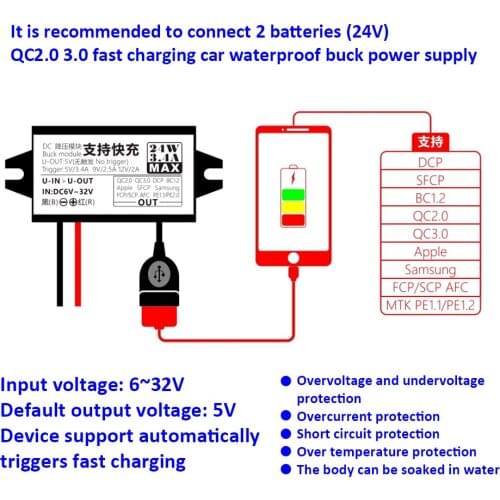 DC-DC 12V 24V To 5V 24W Car Power Converter Adapter Mini USB QC2.0 3.0 Fast Charge Car Waterproof Buck Power Supply Module