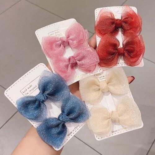 Kids Hair Accessories Bowknot Hair Clips Korean Style Pure Color 1Pair Hairpins Nice Gifts DIY Handmade Organza For Baby Girls