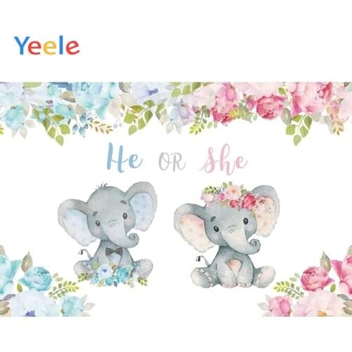 Lovely Elephant Flower Leaves Baby Shower Birthday Backdrop Photography Custom Photographic Background For Photo Studio