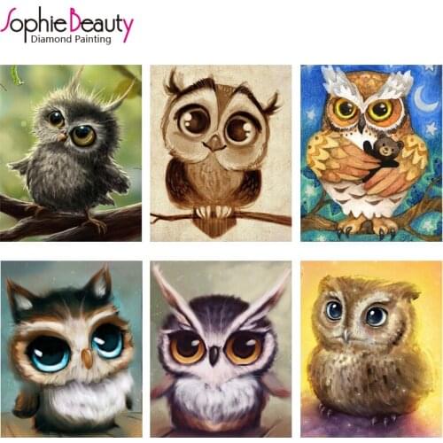 Sophie Beauty 5D Full Round Diy Diamond Painting Cross Stitch Handcraft Embroidery Animal Cute Owls Needlework Mosaic Home Arts