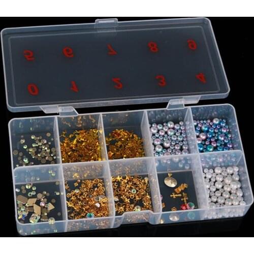 Nail Tips Box with 10 Grids Multifunctional Transparent Nail Rhinestones Sequins Storage Container Nail Care Tool False Nail Box