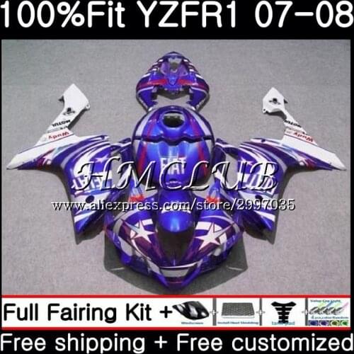 Injection Body For YAMAHA YZF R 1 YZF 1000 YZF R1 2007 2008 11HC18 YZF1000 YZF-1000 YZF-R1 New blue YZFR1 07 08 Fairing kit