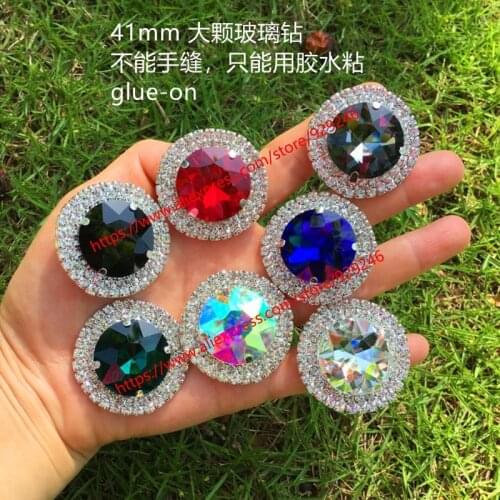 41mm round glass crystal button for garment accessory AB black red gren blue green white crystal glue-on for shoes ornaments