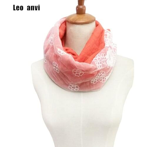 Leo anvi fashion Orange white ring loop scarf women Ladies Cotton silk embroidery lace Infinity scaves
