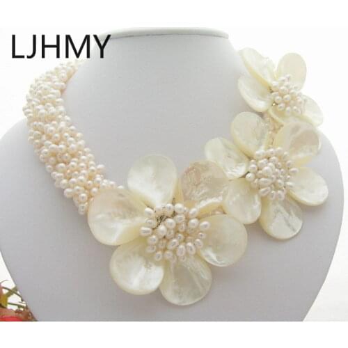 LJHMY 18.5" 6Strds White Pearl Shell Flower Necklace Women Wedding Party Necklace Gift layered necklace layered necklace