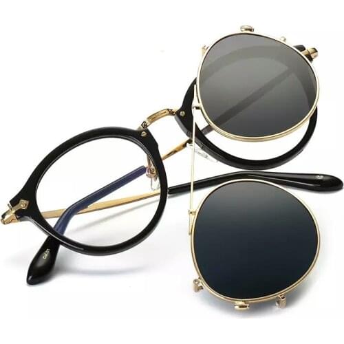 Fashion Round Glasses Clear Frame Women Spectacle Myopia Men EyeGlasses Optical Frames With Vintage Clip On Polarized Sunglasses