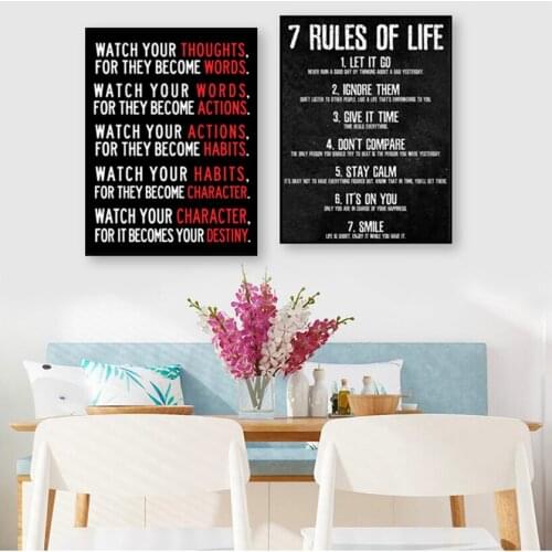 7 Rules of Life Watch Your Thoughts Motivational Poster And Print Canvas Painting For Bedroom Classroom Home Office Decoration