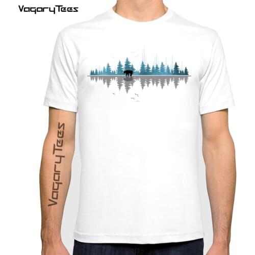 Men Graphic Animal Bear male T Shirt The Sounds Of Nature Printing Short Sleeve Forest Music Sound Wave Print Clothes Tees Tops