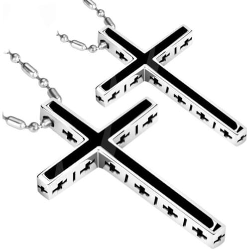 Stainless Steel Pendant Necklace for Men Christian Jewelry Stainless Crucifix Cross Pendant Chain Necklace