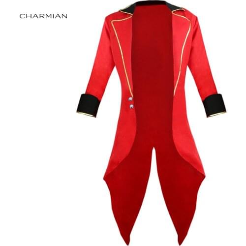 Charmian Mens Halloween Cosplay Costume Retro Red Tailcoat Jacket Vintage Swallow-tailed Coat Carnival Costume