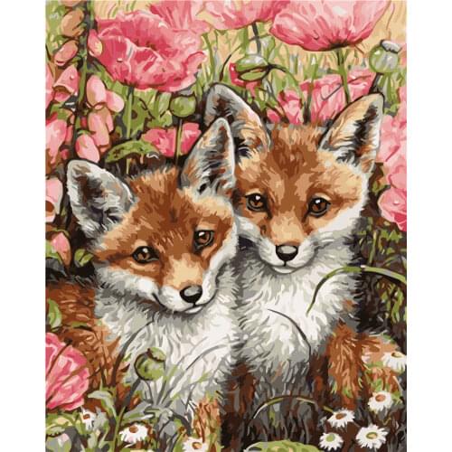 Oil Paint Painting by Numbers Diy Picture Drawing Coloring On Canvas Painting Wall Paint Landscape 40*50cm Two foxes