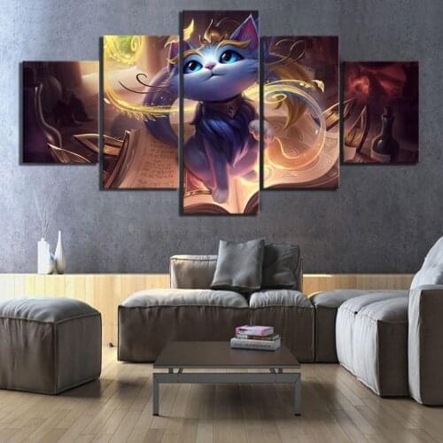 Canvas Game Paintings 5 Panel Yuumi LOL Wall Art Picture Living Room Modular Printed Poster Home Decor