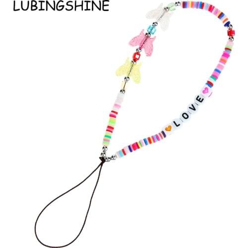 New Colorful Acrylic Butterfly Letters LOVE Beads Chain Necklace Chain Beads Anti-lost Cord Mobile Phone Lanyard for Girls Women