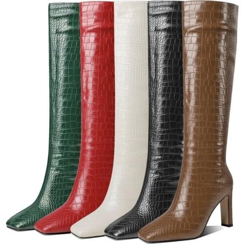 Autumn Women Shoes Square Toe Thick Mid-Heel Modern Boots European American Hot Style Fashion Sexy Winter Lady Knee High Boots