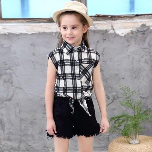 3-10Y girls boutique outfits sets summer 2020 baby girl clothes plaid kids clothing sets children two piece set short suit