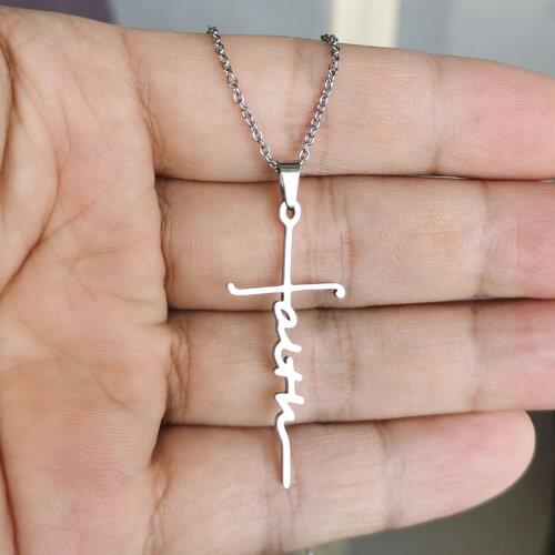 1pc New Stainless Steel Cross Pendant Necklace Faith Necklaces Women Men Fashion Jewelry Gift