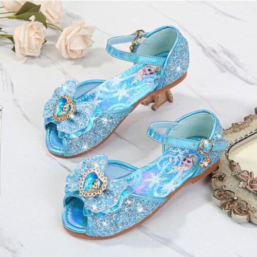 Girls Wedding Shoes Glitter New Brand Flat Heels Children Elsa Princess Sandals Dance Kids Fashion Party Shoes Bow Sandal