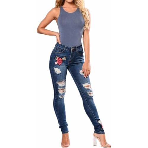 Casual Destroyed Ripped Distressed Skinny Women Denim Jeans Plus Size