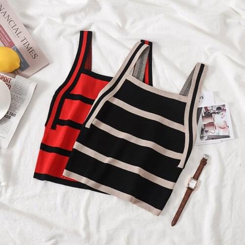 Color Block Striped Vest Summer New Womens Fashion Casual Sleeveless Top Knitted Tank Tops