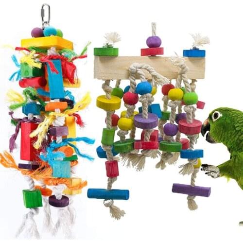 Colorful Parrot Chew Toys Natural Wooden Birds Perch Climbing Hanging Chewing Swings Cage Toy Pet Bird Game Supplies