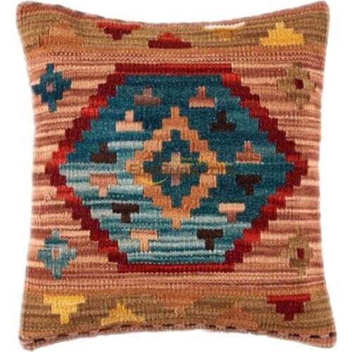 Wool Kilim Floral Pillow / Cushion Cover Handmade Woven Bed Head Cushions New Wool Woolen Needlepoint Christmas Round Cushion