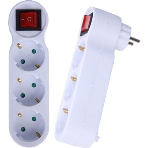 EU Standard Conversion Switched Plug 1 to 3 Way 16A 110V~250V European Type Power Adapter Converter Extended Wireless Socket