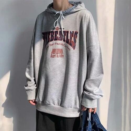 Sweater mens 2019 hooded autumn and winter models plus velvet trend Korean version of loose lazy long-sleeved coat letters