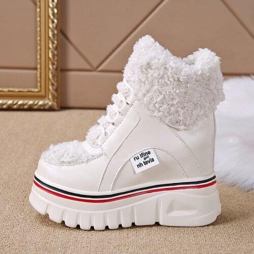 Warm Plush Platform Ankle Shoes Winter Woman Boots High Top Height Increasing 10CM Snow Boots Trainers Fur Chunky Sneakers Woman