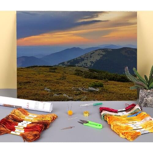 Landscape Carpathians Printed Fabric 11CT Cross-Stitch Patterns DIY Embroidery DMC Threads Painting Needlework Gift