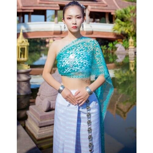 Traditional Clothing for Women Southeast Asian Style Ahom Shan Dai Custuome Summer Ladies Top Skirt Sets Clothes Thai Dress