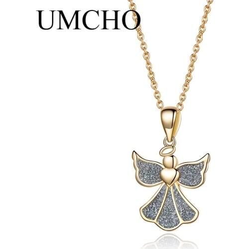 UMCHO Genuine 925 Sterling Silver Pendants Necklace Lovely Angle Silver Necklace For Girls Birthday Gift With Chain