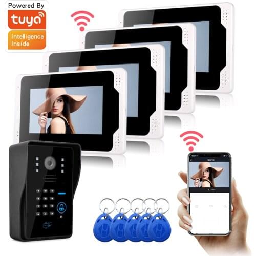 WiFi Tuya Smart Video Door Phone Intercom System Home Wireless Video Intercom 1080P AHD Wired Doorbell Camera 125Khz RFID Keyfob