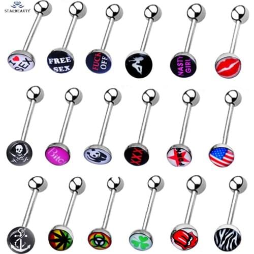 SELECTED ! 1pc/order LOVE Free Sex Skull Tongue Piercing Langue Anchor Nipple Piercing lengua Zebra Lip Tongue Ring Bar 1.6*18mm