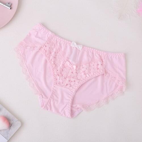 Japanese Solid Color Ice Silk Mid-waist Quick-drying Breathable Womens Panties with Lace Edges Seamless Underwear Women