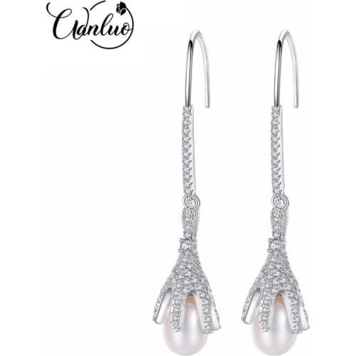 WANLUO Brand Fashion Personality Six Claw Solid Silver S925 Drop Earrings for Women Real Natural Freshwater Pearl Party Jewelry