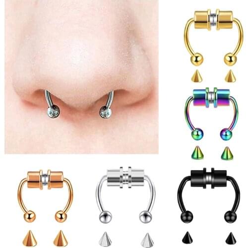 1 Set Magnetic Septum Nose Ring Horseshoe Fake Nose Ring Hoop Reusable Nose Ring Hoop Non-Piercing 316L Stainless Steel