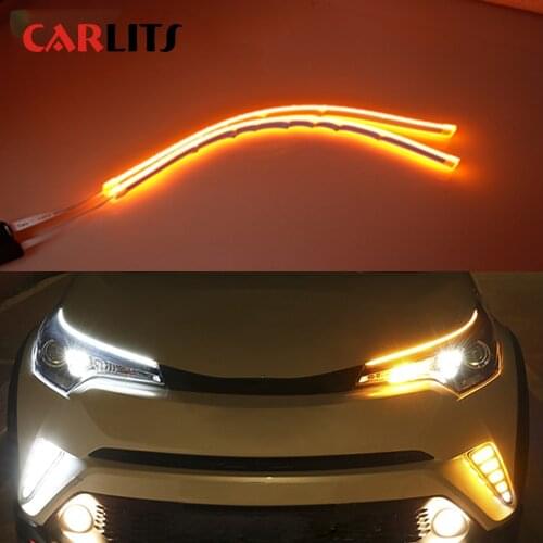 1PCS LED Car DRL Daytime Running Lights Auto Flowing Turn Signal Guide Thin Strip Lamp Styling Accessories 30/45/60cm Soft Tube