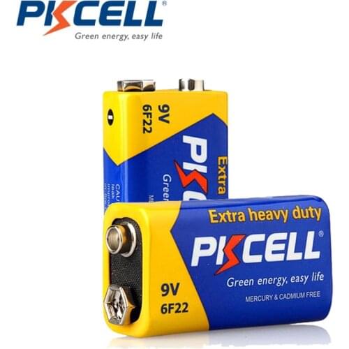 2Pcs PKCELL 9V Batteries 6F22 Extra heavey duty Carbon Zinc Battery 9 Volt Battery Equal to CR9V ER9V 6LR61 for electronic therm