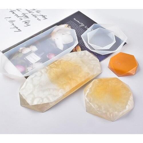 3Pcs Silicone Resin Molds Rectangle Hexagon Epoxy Casting Molds Diamond Multi-Faceted Molds for Making Coaster Paperweight Soap