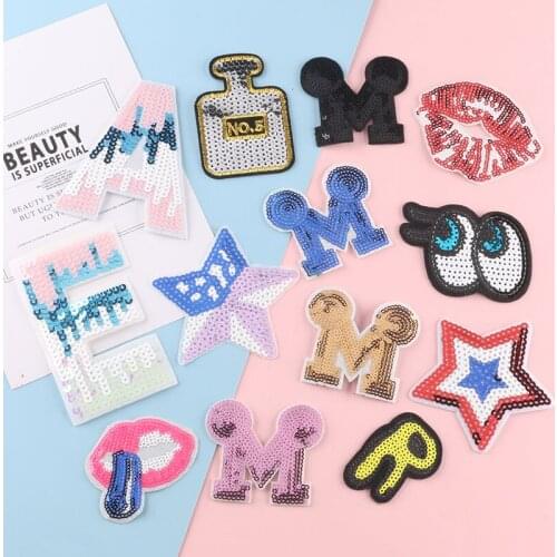 50pcs/Lot Embroidery Patches Letters Clothing Decoration Accessories Diy Iron Heat Transfer Applique Eyes Lips Five Pointed Star