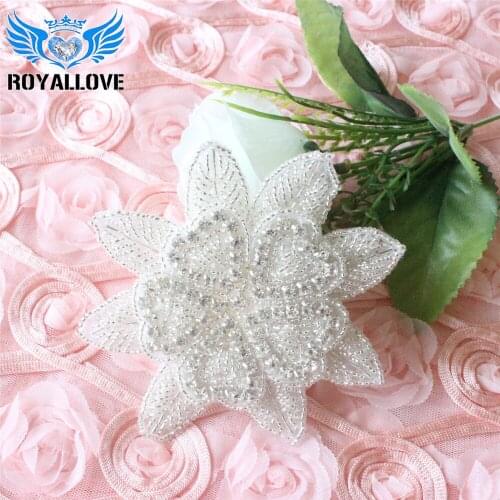 Crystal Flower Rhinestone Applique Wholesale Bridal Trim Bridal Applique DIY Hair Piece Rhinestone Garter Applique Baby Headband