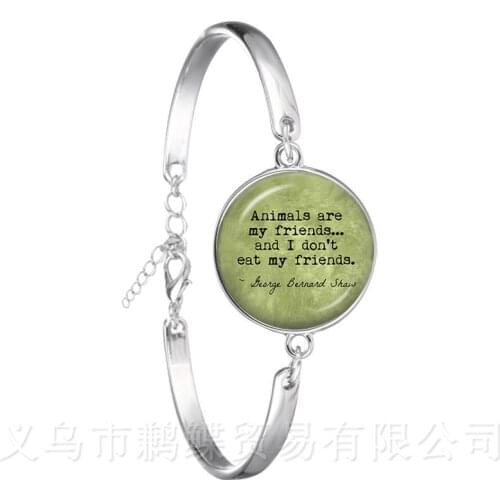 "Animals Are My Friends, And I Don't Eat My Friends""Jesus Glass Cabochon Bible Bracelet Gift For Vegan FriendsS piritual Bang