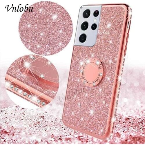 Glitter Bling Magnetic Holder Case For Samsung S21 Ultra S20 FE Soft Silicone Shockproof Cover For Samsung Note 20 Ultra 10 Lite