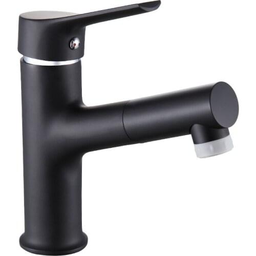 Black hot and cold water faucet can be smoked pull out hotel basin double mode adjustable multifunction bathroom basin faucet