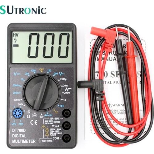 DT 700D Mini Digital Multimeter Large Screen with Overload protection Buzzer Square Wave Output Ampere Voltage Ohm Tester Probe