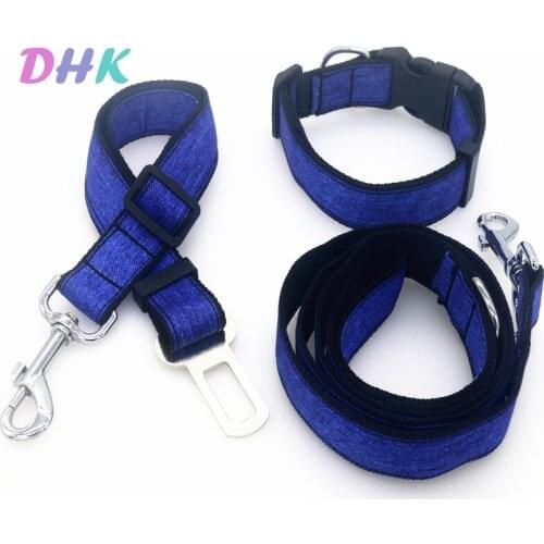 DHK 1'' 25mm Dog Collar Seat Belt Leash Jean Denim Personalized Adjustable High Quality Ribbons Pet Collars E1980