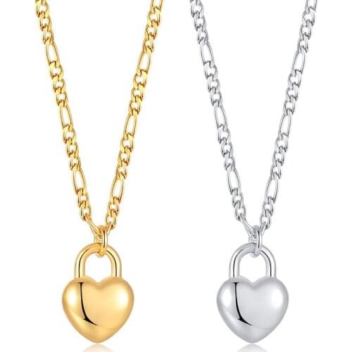 Figaron Chain Love Heart Pendant Women Necklace Stainless Steel Bohe Jewelry
